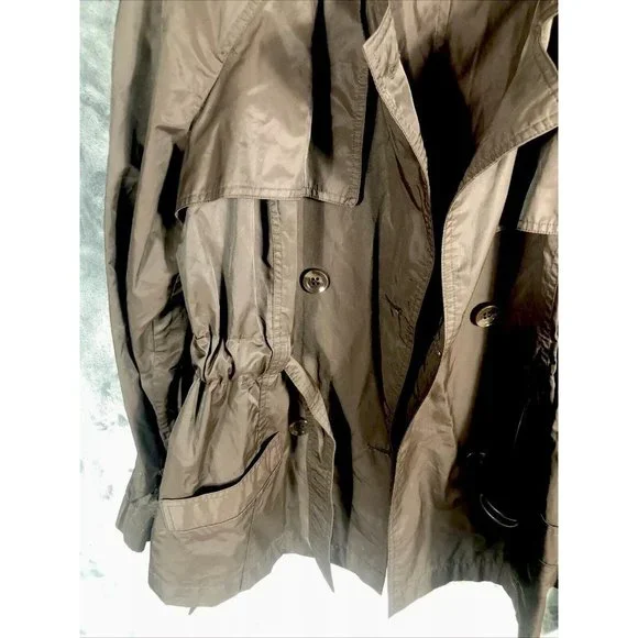 Daisy Fuentes 2 Button Woman’s Belted Wind Breaker Jacket Large Brown - Picture 2 of 13